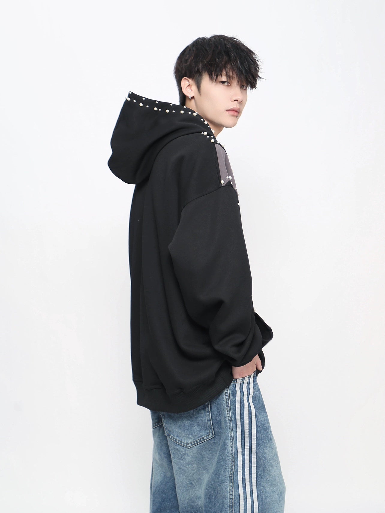 Pearl Beads Deconstruction Design Hoodie WN21032