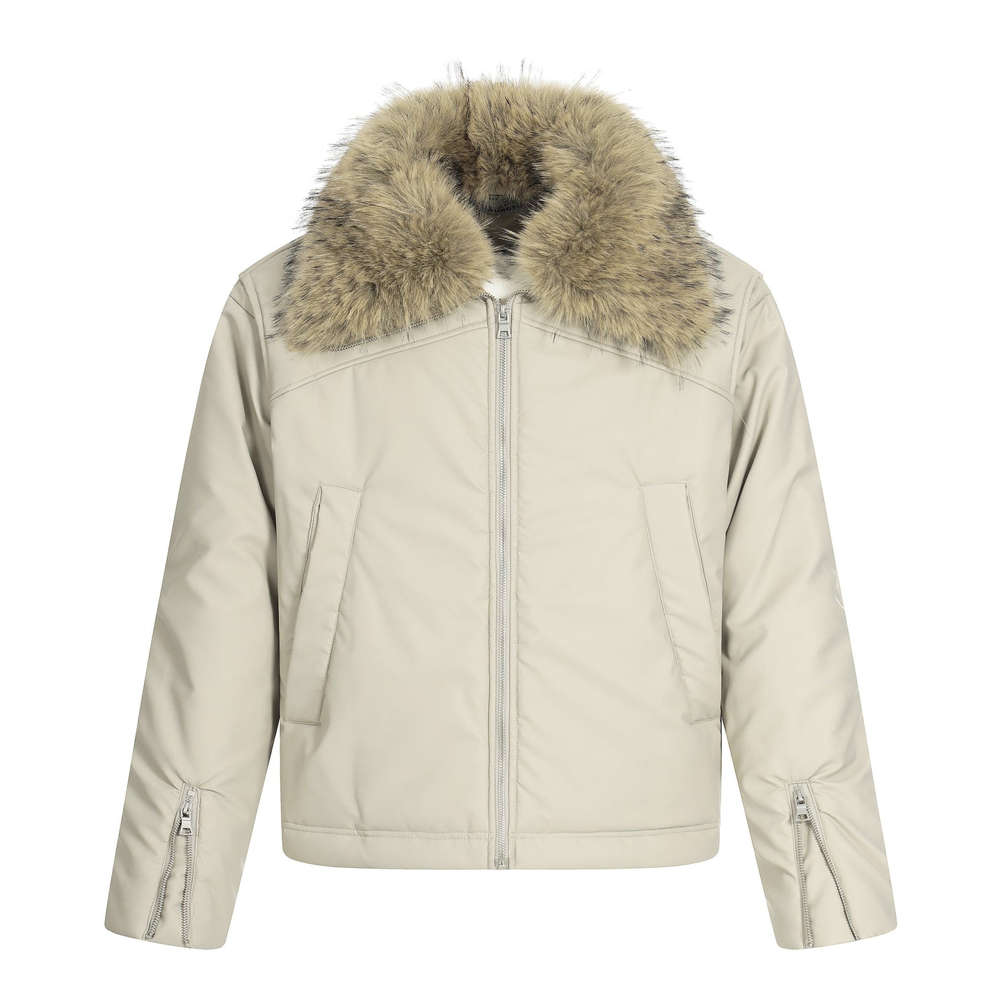 Fake Fur Collar Short Zipper Jacket WN21886