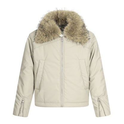 Fake Fur Collar Short Zipper Jacket WN21886