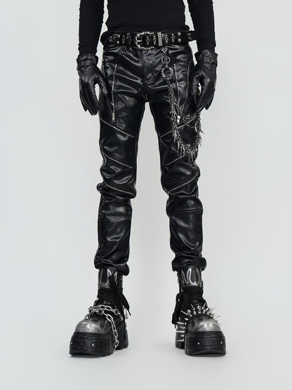PU Leather Metal Detail Straight Pants WN24297