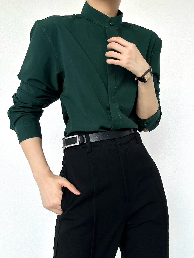 Standing-Neck Shoulder Line Long Sleeve Shirt WN19621