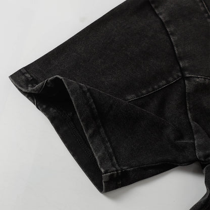 Heavy Washed Fade Stitching Short Sleeve T-Shirt WN25671