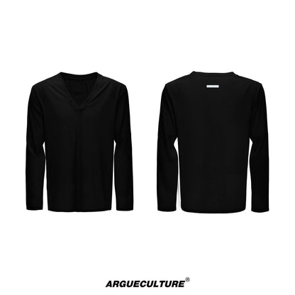 Deep V-Neck Breathable Oversize Long Sleeve T-Shirt WN27011