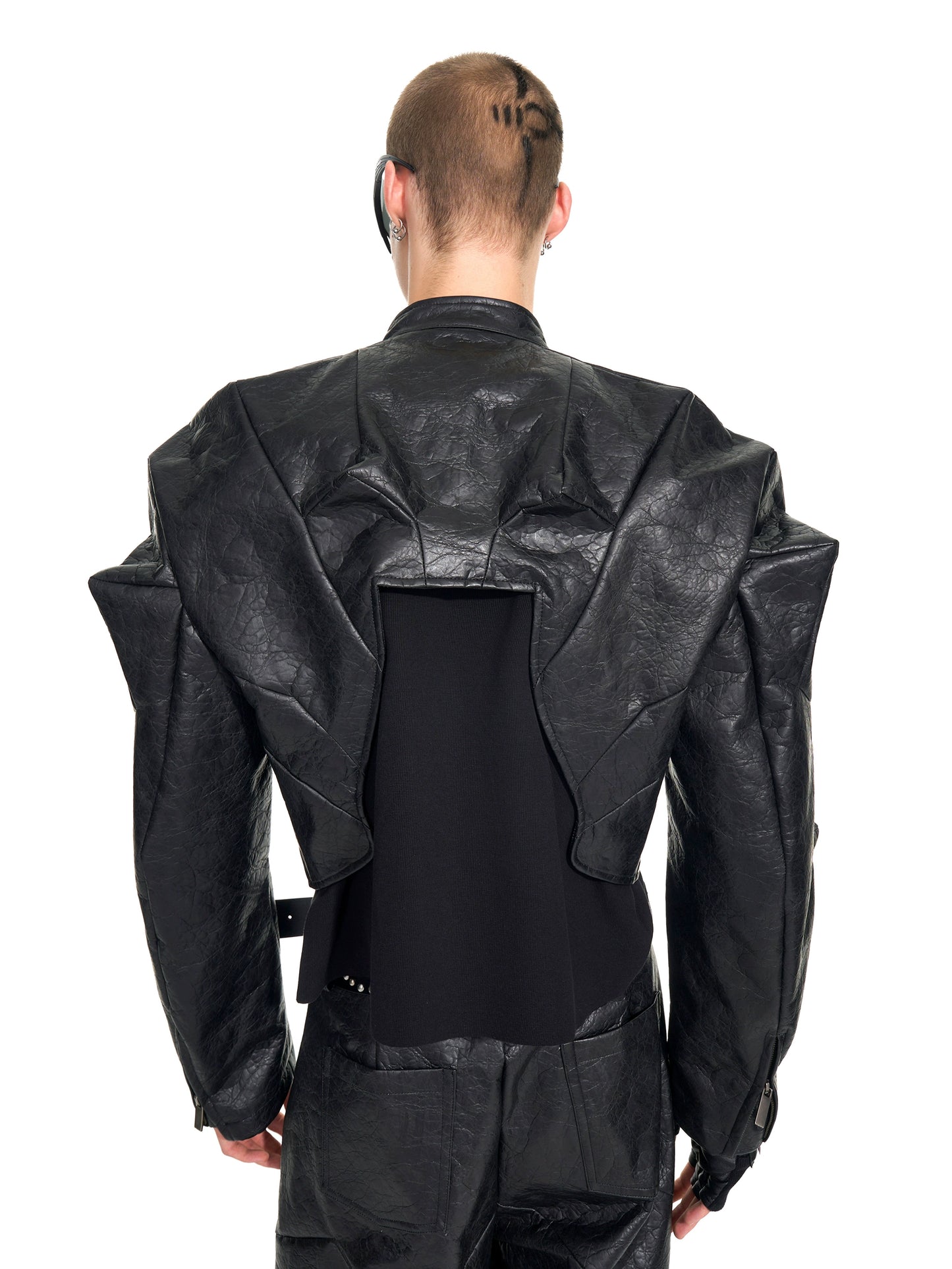 Deconstruction PU Leather Jacket & Wide Leg Pants Setup WN20949