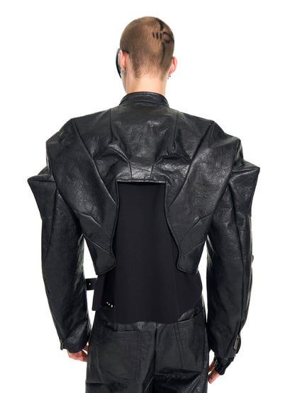 Deconstruction PU Leather Jacket & Wide Leg Pants Setup WN20949