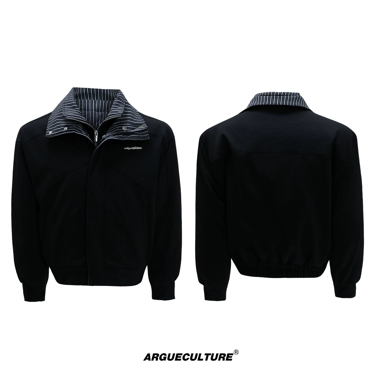 Washed Stripe Fake Layered Double Collar Puffer Jacket WN21725