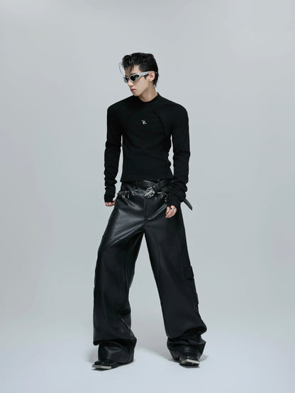 Deconstructed Slim Fit Metal Logo Long Sleeve T-Shirt WN21695