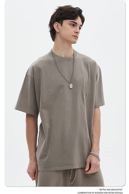 Washed Dyed Oversize Damage Short-sleeve T-shirt & Short Sweatpants Setup WN6630