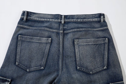 Embroidery Wide-Leg Cargo Denim Jeans WN11366