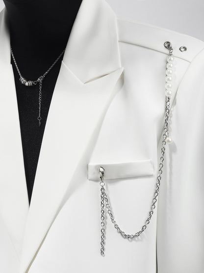 Chain Decor Tailored Jacket & Wide Leg Trousers Setup WN23664