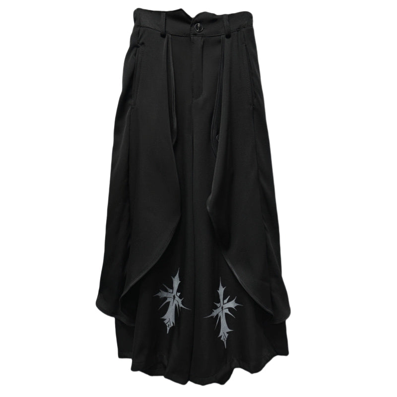 Asymmetric Layered Wide Leg Trousers & Belt & Chain WN20093