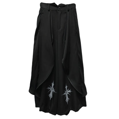 Asymmetric Layered Wide Leg Trousers & Belt & Chain WN20093