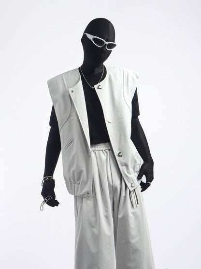 Seam Design Vest & Wide Leg Trousers Setup WN23669