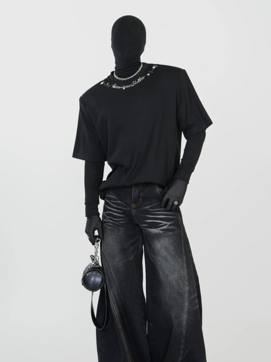 Graphic Letter Embroidery Oversize Short Sleeve T-Shirt WN17290