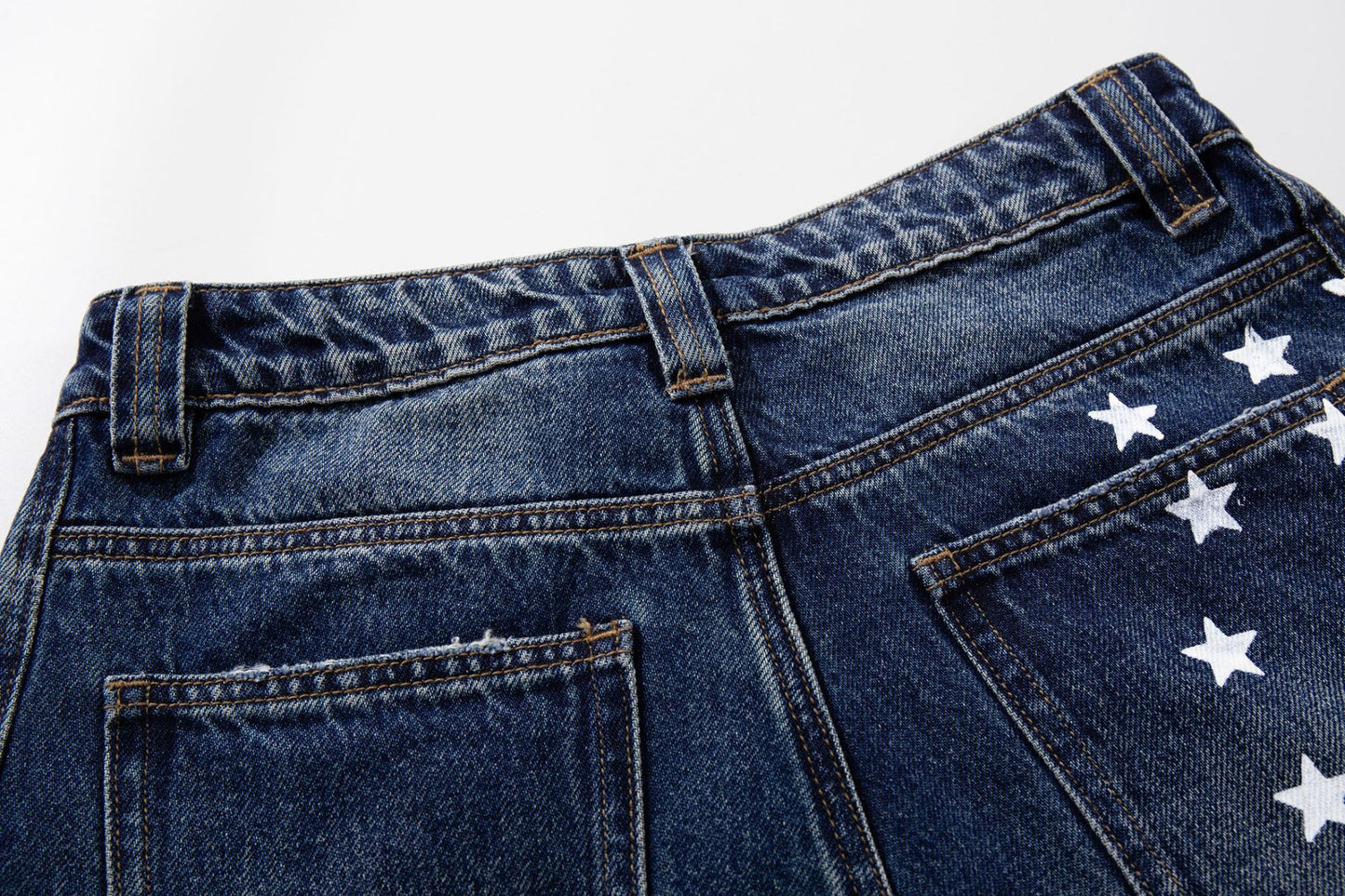 Star Print Curved Wide Leg Denim Jeans WN25727