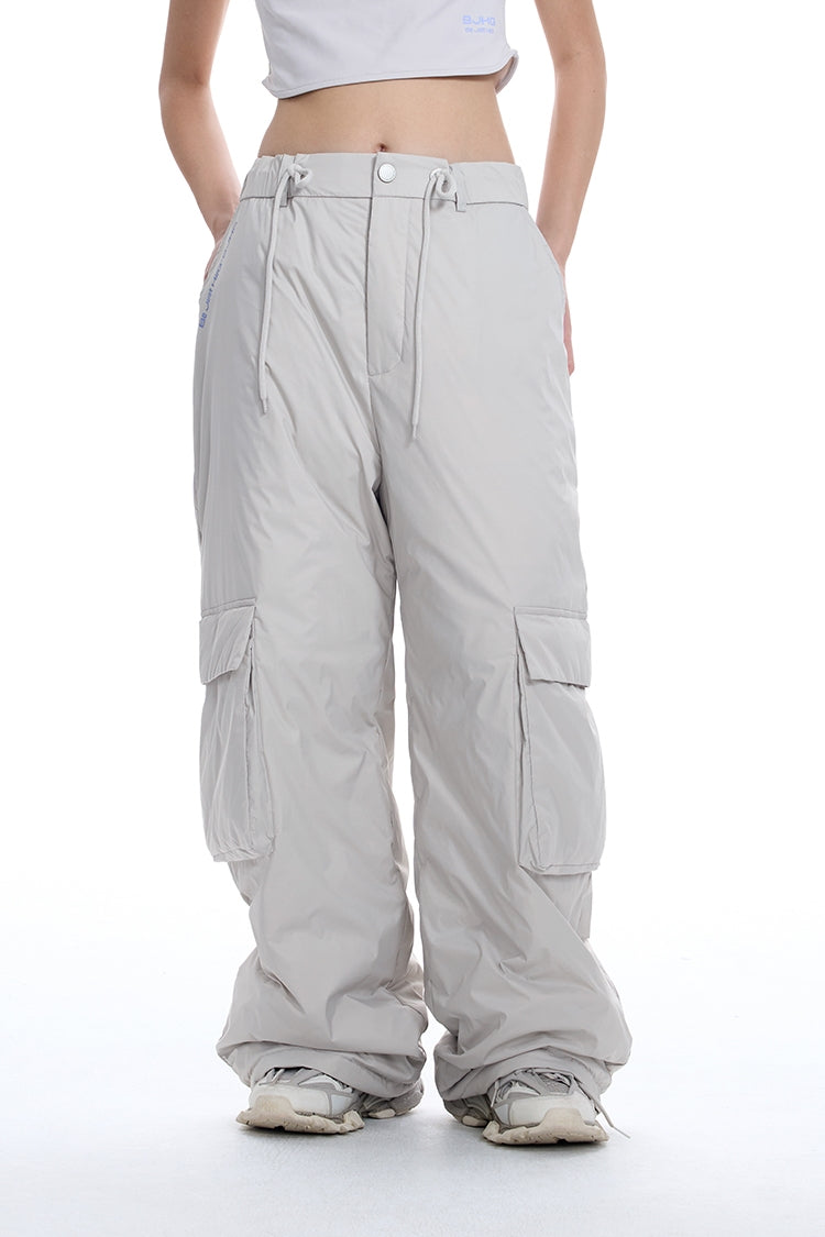 White Duck Down Filling Wide Leg Cargo Pants WN9820