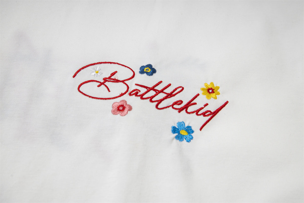 Flower Embroidery Handwritten Letter Short Sleeve T-Shirt WN26921