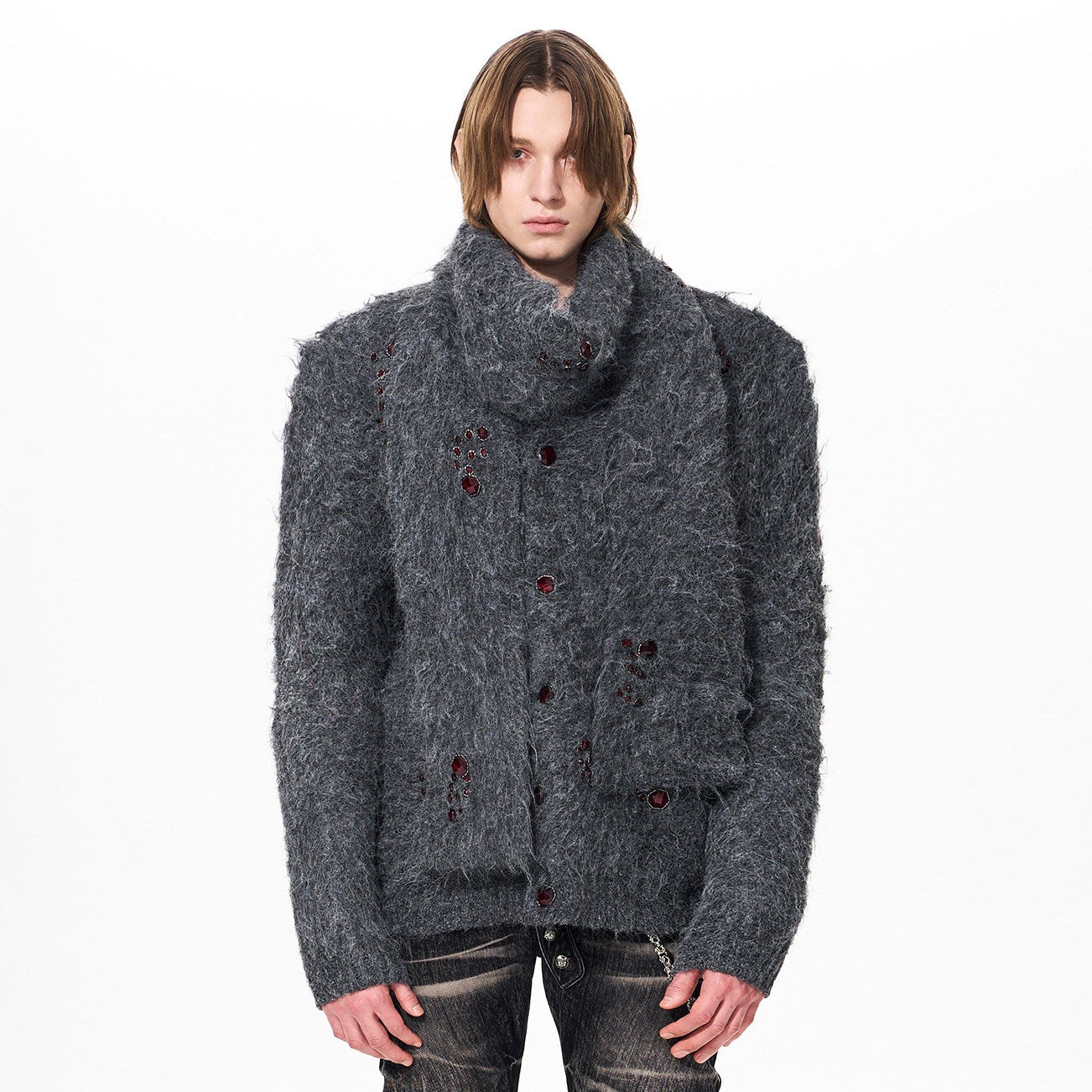 V-Neck Knit Cardigan & Scarf Set WN23266