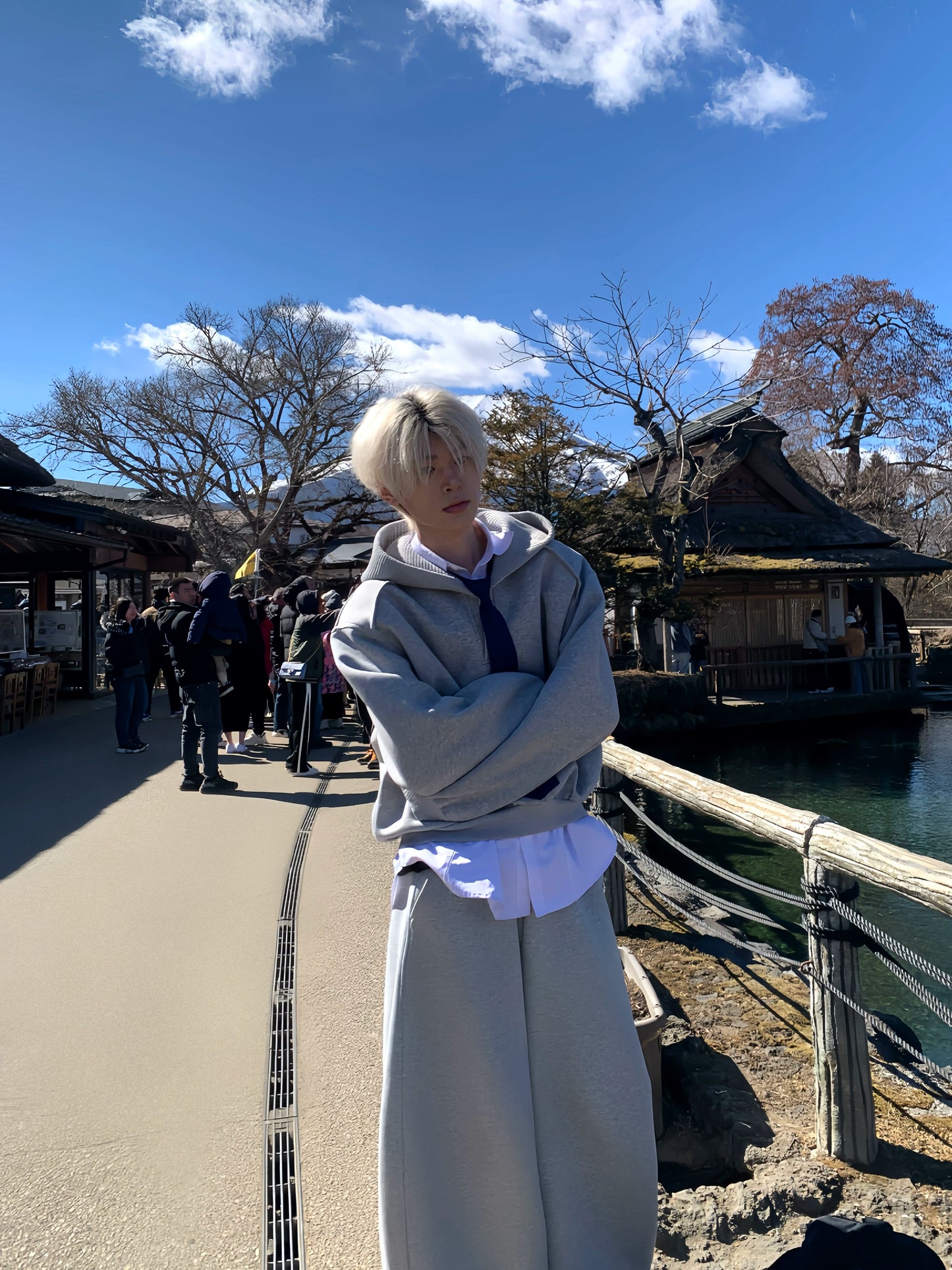 Plain Patchwork Oversize Hoodie & Tie WN19744