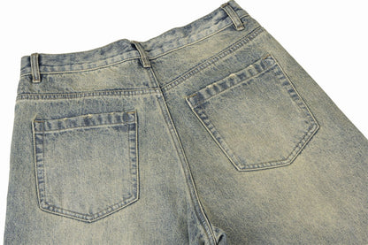 Washed Wide-Leg Straight Denim Jeans WN16208