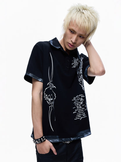 Print Cropped Short Sleeve Polo Shirt WN27275
