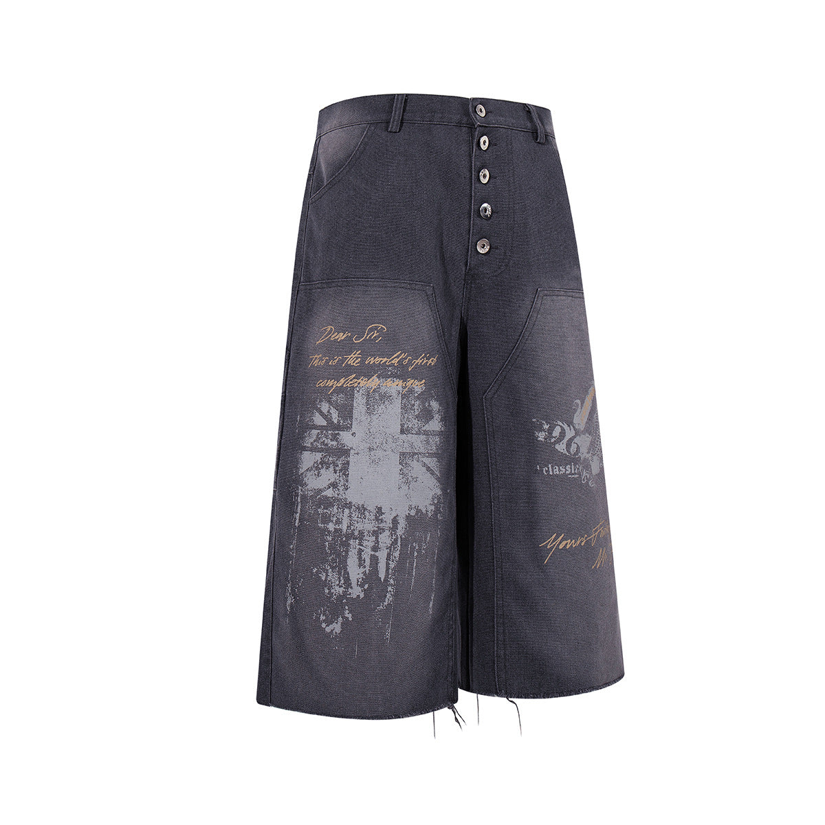 Denim Graffiti Damage Wide Leg Half Pants WN25658