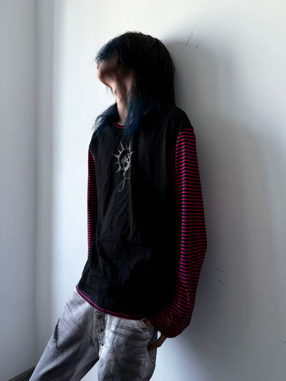 Art Print Stripe Splice Long Sleeve T-Shirt WN20898