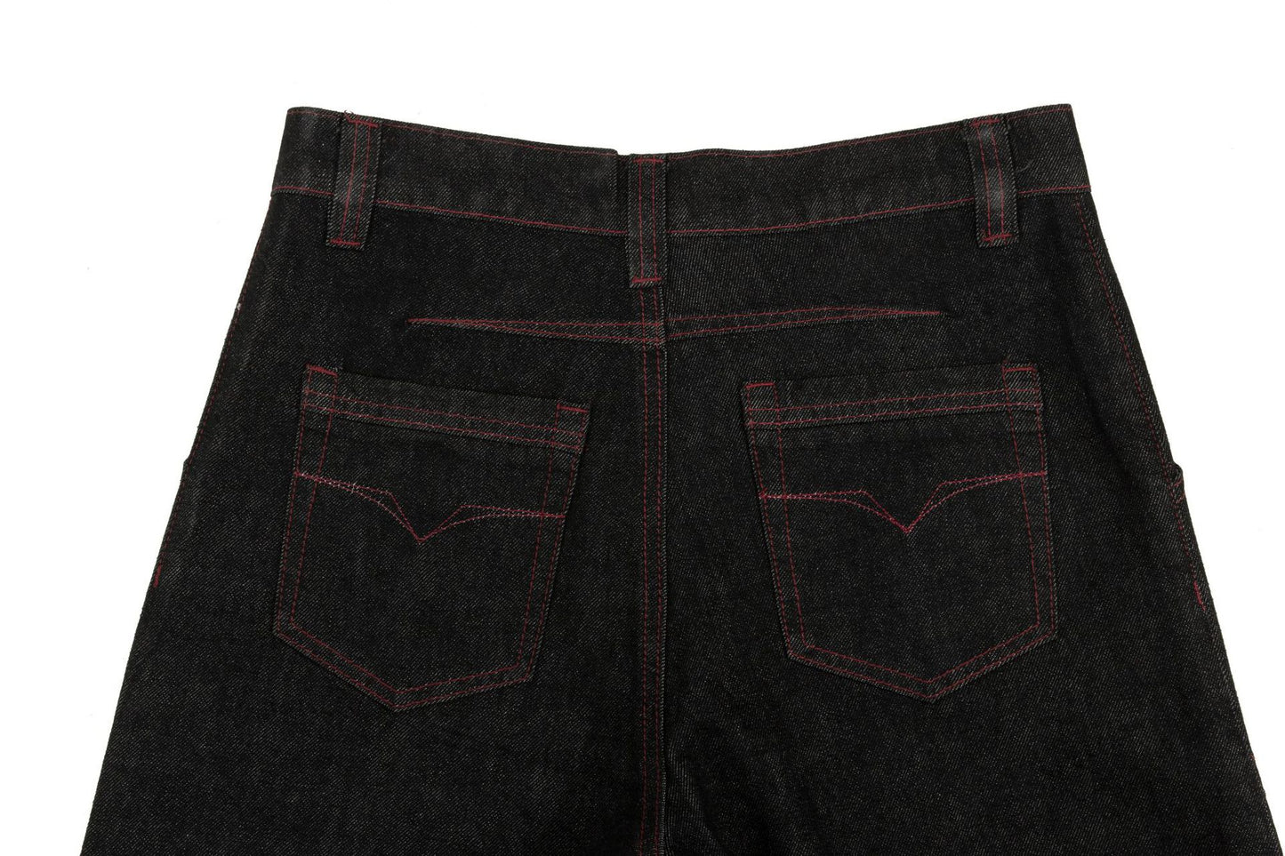 Contrast Stitch Panel Curved Wide Leg Denim Jeans WN25910