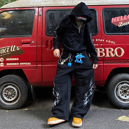 Thorn Print Zipper Hoodie & Thorn Print Wide Leg Sweatpants Setup WN25656