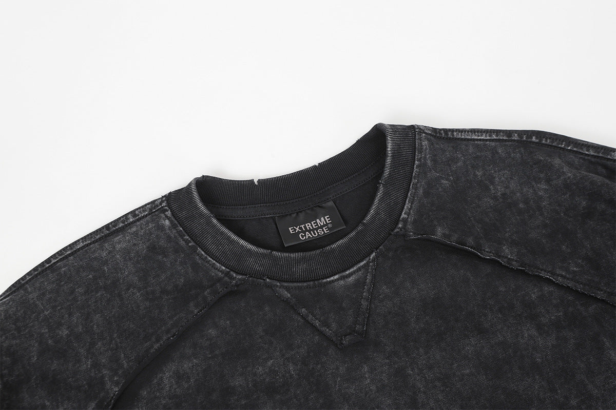 Washed Frayed Pullover Sweatshirt WN23029