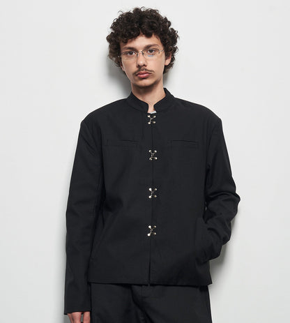 Chinese Style Frog Button Standing-Collar Long Sleeve Shirt WN22931