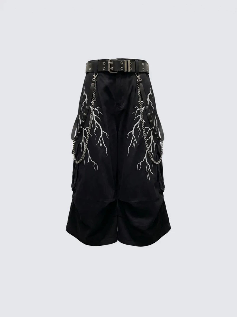 Thorn Graphic Detachable Chain Wide Leg Cargo Half Pants WN28115
