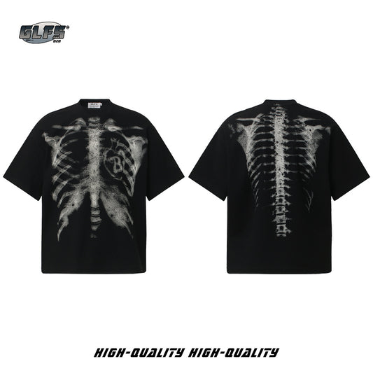 Skeleton Print Waffle Short Sleeve T-Shirt WN26593