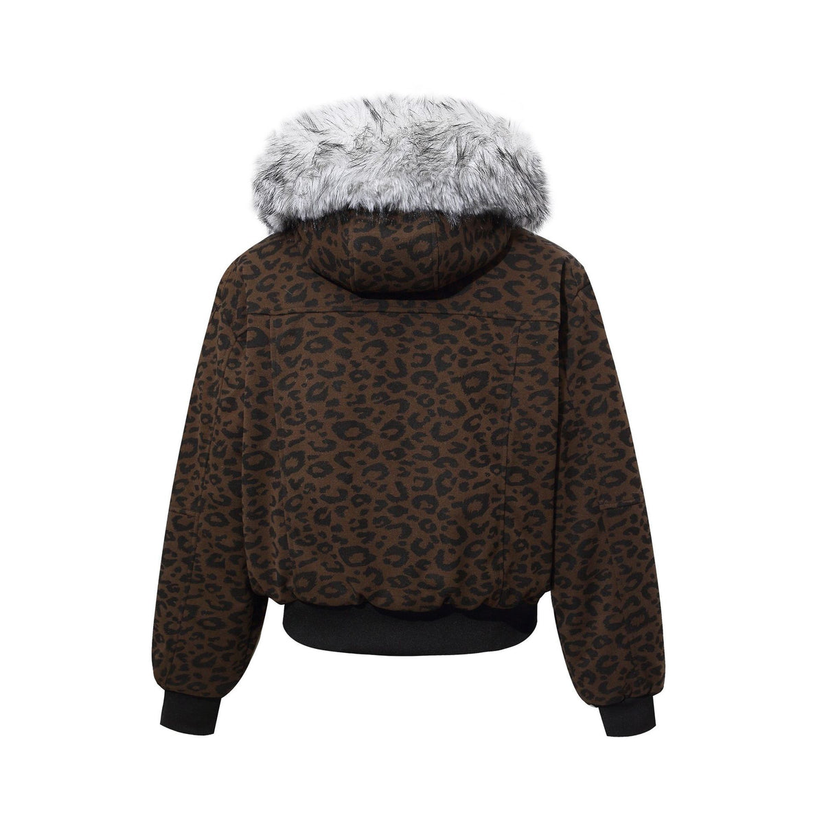 Leopard Print Fake Fur Trim Hooded Oversize Puffer Jacket WN27919