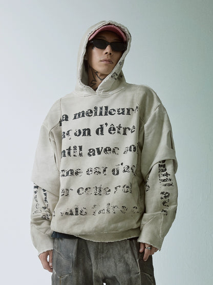 Double-Layered Heavyweight Mud-Dyed Graphic Oversize Hoodie WN12204