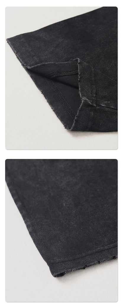 Washed Rib Print Round Short Sleeve T-Shirt WN7770