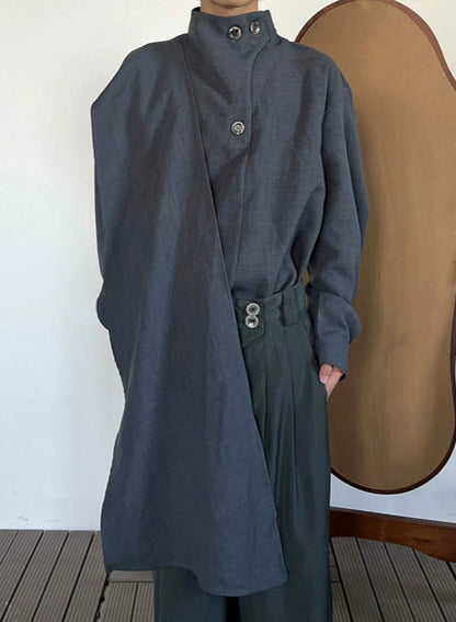 Stand Neck Scarf-Tie Long Sleeve Shirt WN19975