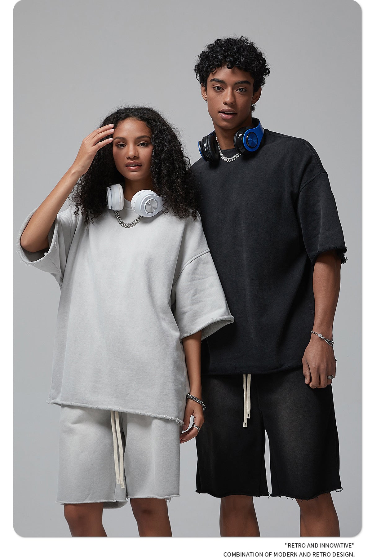 Oversize Spray-dyed Short-sleeve T-shirt & Spray-dyed Short Sweatpants Setup WN6639