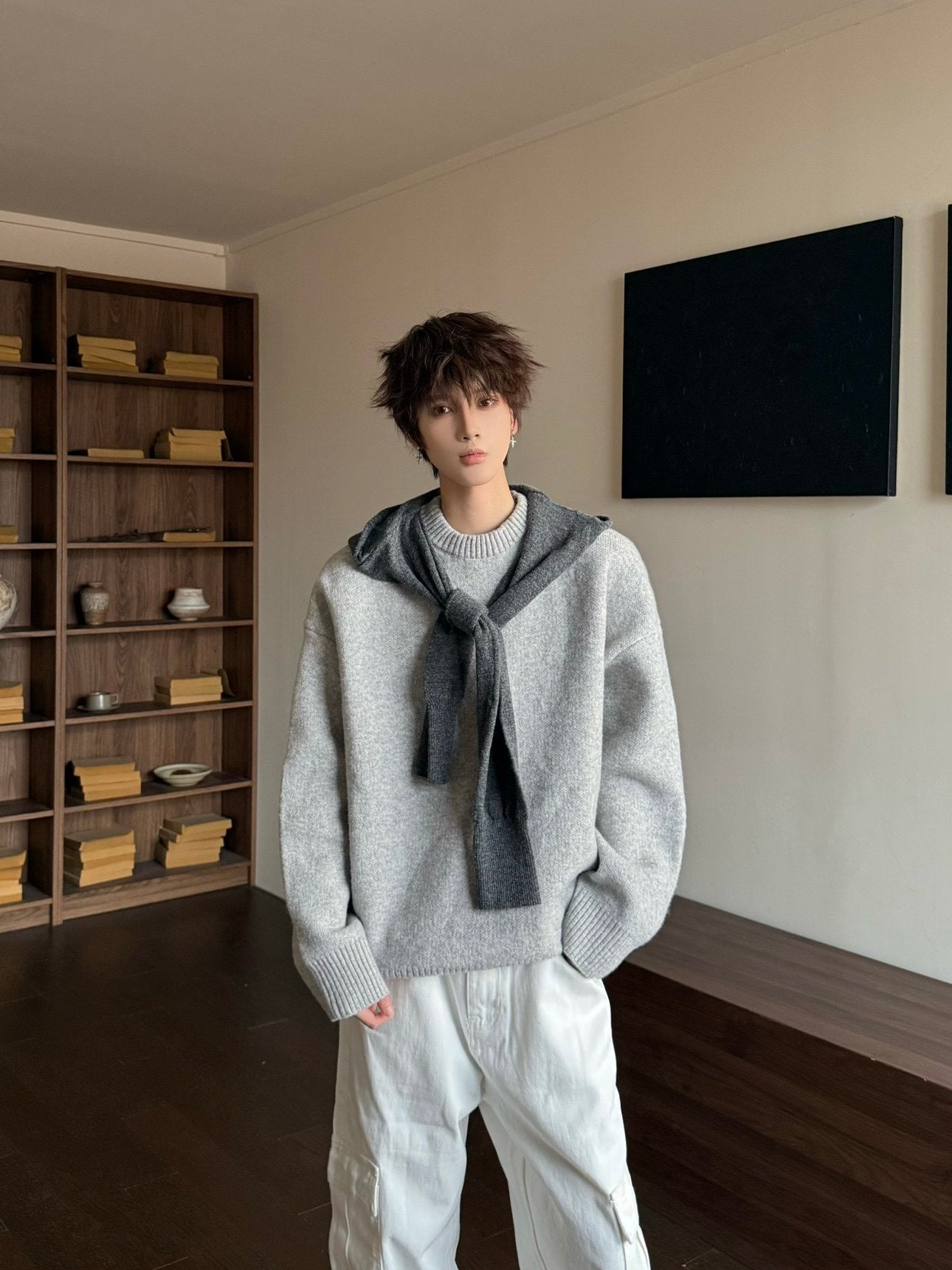 Fake Layered Shawl Oversize Knit Sweater WN23167