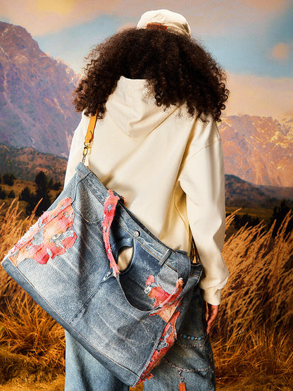 Floral Damage Denim Tote Bag WN23209