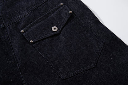 Washed Raw Denim Metal Buckle Jacket & Wide Leg Denim Jeans Setup WN23048