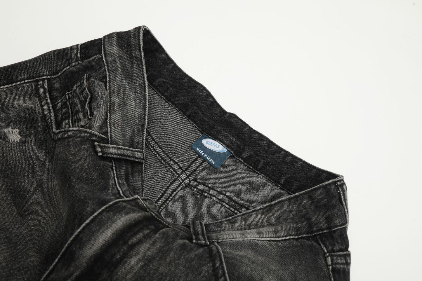 Washed Damage Straight-Leg Denim Jeans WN11395