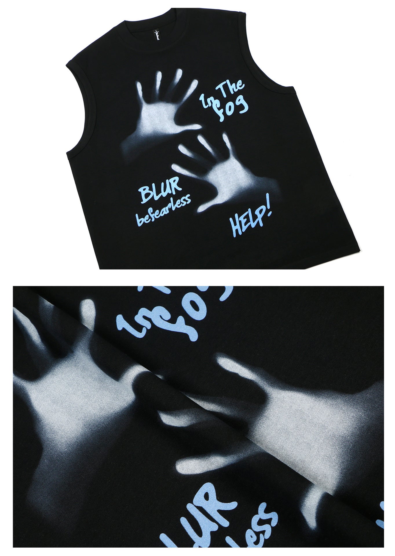 Hand Shadow Graphic Letter Print Oversize Sleeveless T-Shirt WN26321