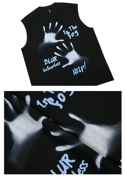 Hand Shadow Graphic Letter Print Oversize Sleeveless T-Shirt WN26321