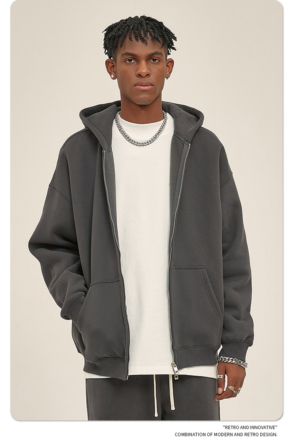 Oversize Heavyweight Zipper Hoodie & Heavyweight Sweatpants Setup WN6640-K