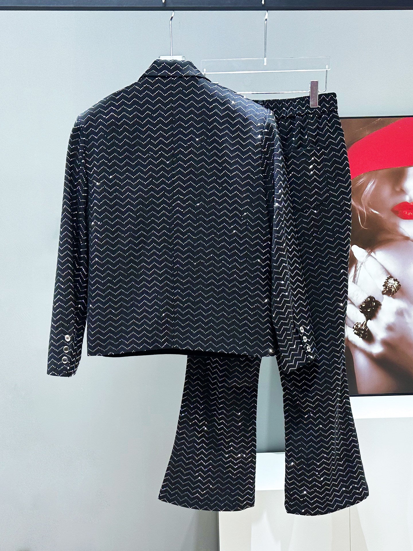 Rhinestone Tailored Jacket & Flare Trousers Setup WN23921