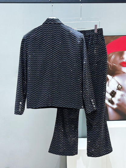 Rhinestone Tailored Jacket & Flare Trousers Setup WN23921