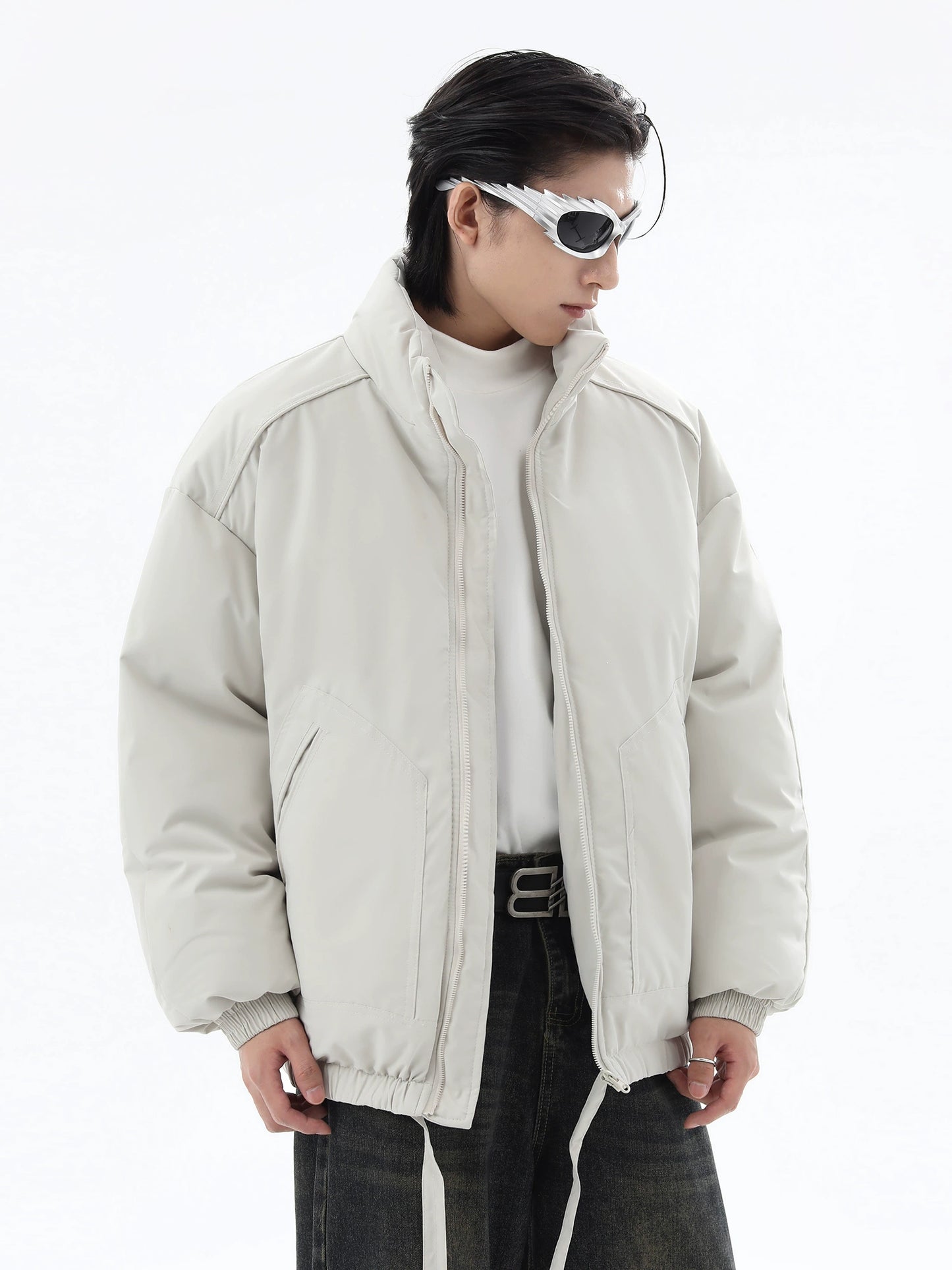 Plain Standing-Collar Zipper Puffer Jacket WN10273