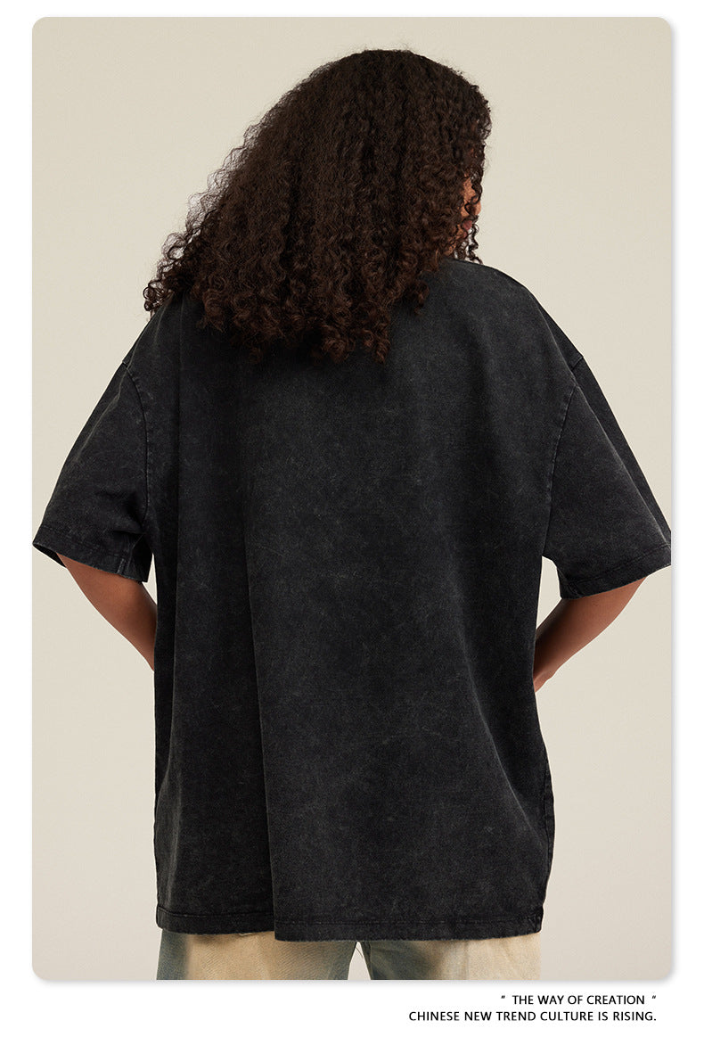 Oversize Angel Print Round Neck Short Sleeve T-Shirt WN7893