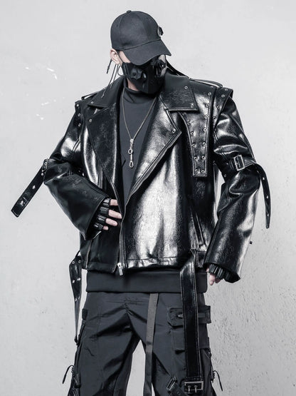 Lapel Asymmetric Zipper PU Leather Jacket WN22421